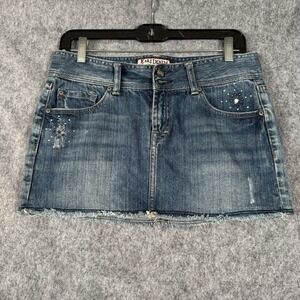 Kali Denim Womens Mini Skirt Size 7 Distressed‎ Festival Embroidered Y2K Juniors